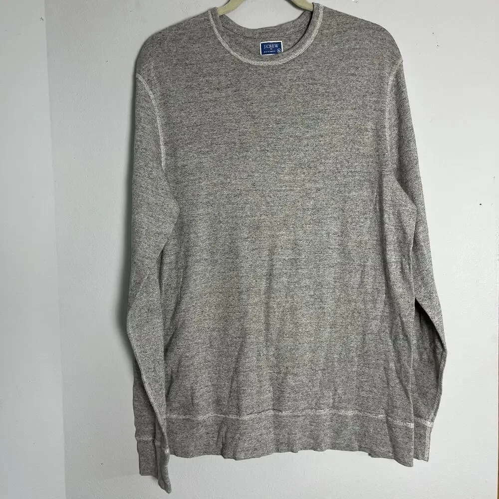 J. Crew Men Thermal 100% Cotton Gray Long Sleeve Crew Neck Shirt Size XL Slim